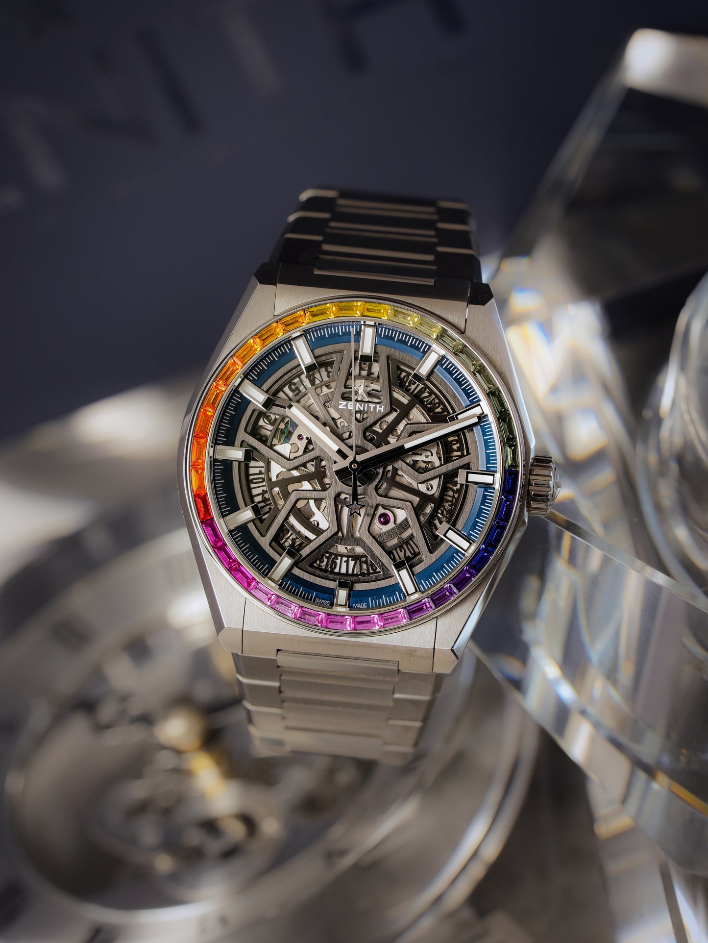 Zenith Defy Classic Skeleton Rainbow Bezel Men Watch